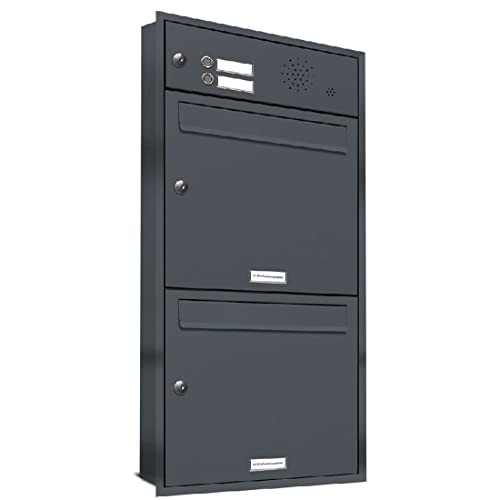AL Briefkastensysteme, 2er Unterputzbriefkasten mit Klingel in Anthrazit Grau RAL 7016, 2 Fach wetterfeste Briefkastenanlage Doppel-Briefkasten Design modern AL Briefkastensysteme, 2er Unterputzbriefkasten mit Klingel in Anthrazit Grau RAL 7016, 2 Fach wetterfeste Briefkastenanlage Doppel-Briefkasten Design modern von AL Briefkastensysteme