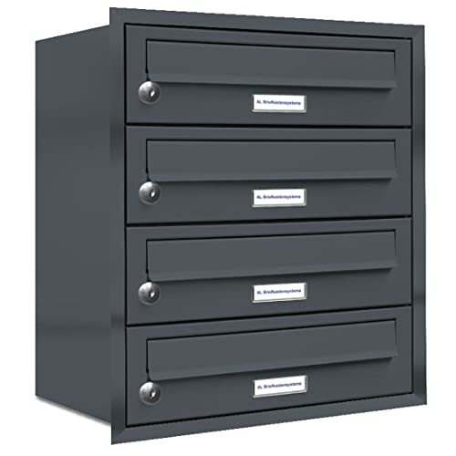 AL Briefkastensysteme, 4er Unterputzbriefkasten in Anthrazit Grau RAL 7016, 4 Fach wetterfeste Briefkastenanlage Design modern AL Briefkastensysteme, 4er Unterputzbriefkasten in Anthrazit Grau RAL 7016, 4 Fach wetterfeste Briefkastenanlage Design modern von AL Briefkastensysteme