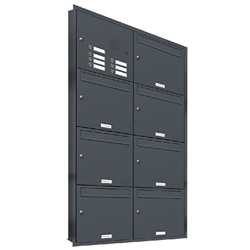 AL Briefkastensysteme, 7er Unterputzbriefkasten mit Klingel in Anthrazit Grau RAL 7016, 7 Fach wetterfeste Briefkastenanlage Design modern von AL Briefkastensysteme