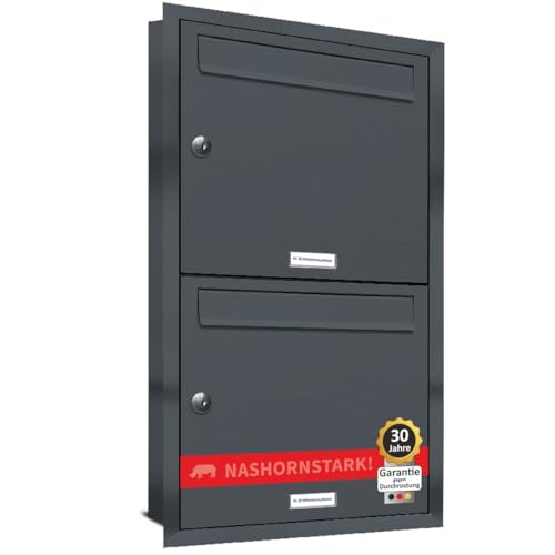 AL Briefkastensysteme, Unterputzbriefkasten, 2er Briefkasten Anthrazitgrau, Doppel-Briefkasten-Anlage modern, Edelstahl Postkasten von AL Briefkastensysteme