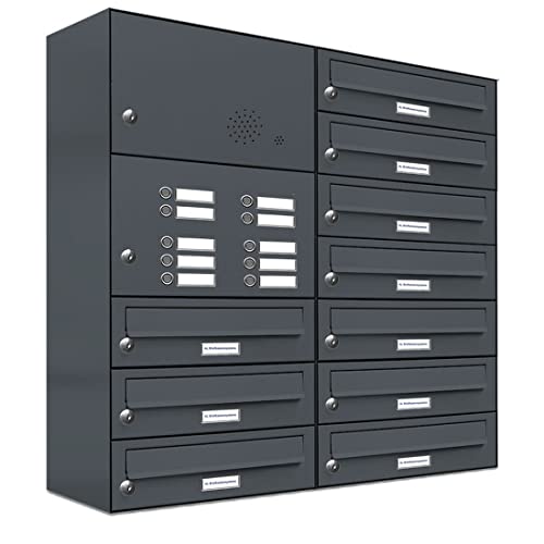 AL Briefkastensysteme 10er Briefkastenanlage mit Klingel Anthrazit Grau RAL 7016, Premium Briefkasten DIN A4, 10 Fach Postkasten modern Aufputz AL Briefkastensysteme 10er Briefkastenanlage mit Klingel Anthrazit Grau RAL 7016, Premium Briefkasten DIN A4, 10 Fach Postkasten modern Aufputz von AL Briefkastensysteme