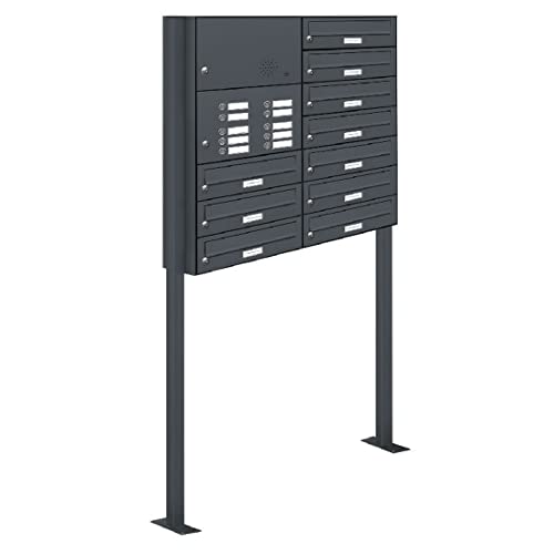 AL Briefkastensysteme 10er Standbriefkasten in Anthrazitgrau RAL 7016 mit Klingel als 10 Fach Briefkastenanlage in Postkasten Briefkasten modern von AL Briefkastensysteme