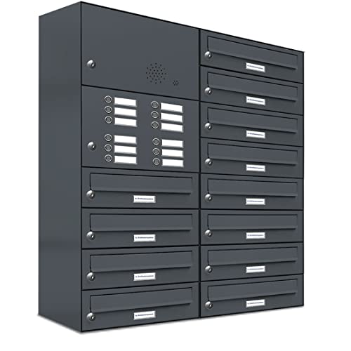 AL Briefkastensysteme 12er Briefkastenanlage mit Klingel Anthrazit Grau RAL 7016, Premium Briefkasten DIN A4, 12 Fach Postkasten modern Aufputz AL Briefkastensysteme 12er Briefkastenanlage mit Klingel Anthrazit Grau RAL 7016, Premium Briefkasten DIN A4, 12 Fach Postkasten modern Aufputz von AL Briefkastensysteme