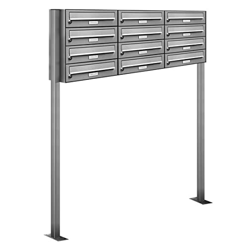 AL Briefkastensysteme 12er V2A Edelstahl Stand Briefkasten rostfrei als 12 Fach Briefkastenanlage Freistehend DIN A4 in Postkasten Design modern von AL Briefkastensysteme