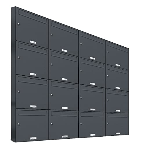 AL Briefkastensysteme 16er Briefkastenanlage Anthrazit Grau RAL 7016, Premium Briefkasten DIN A4, 16 Fach Postkasten modern Aufputz AL Briefkastensysteme 16er Briefkastenanlage Anthrazit Grau RAL 7016, Premium Briefkasten DIN A4, 16 Fach Postkasten modern Aufputz von AL Briefkastensysteme
