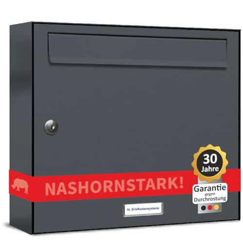AL Briefkastensysteme 1er Briefkastenanlage Anthrazit Grau RAL 7016, Premium Briefkasten DIN A4, 1 Fach Postkasten modern Aufputz von AL Briefkastensysteme