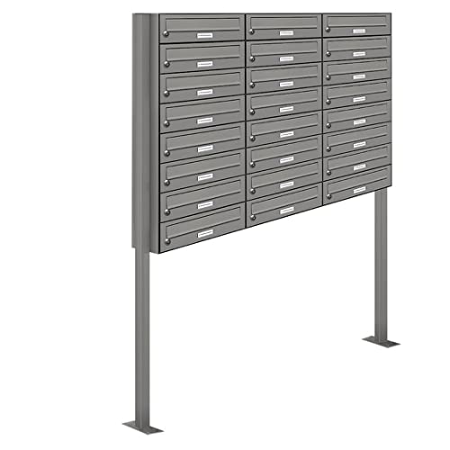 AL Briefkastensysteme 24er Briefkasten als Standbriefkasten, 24 Fach Briefkastenanlage in Aluminiumgrau RAL 9007 Postkasten modern von AL Briefkastensysteme