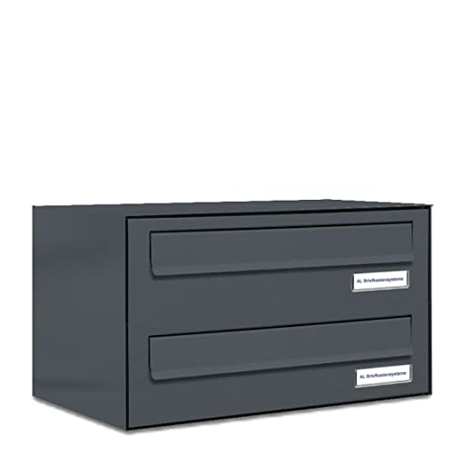 AL Briefkastensysteme 2er Briefkasten für Tür/Zaundurchwurf in Anthrazit Grau RAL 7016, 2 Fach, wetterfeste Doppel-Briefkasten-Anlage Design modern von AL Briefkastensysteme