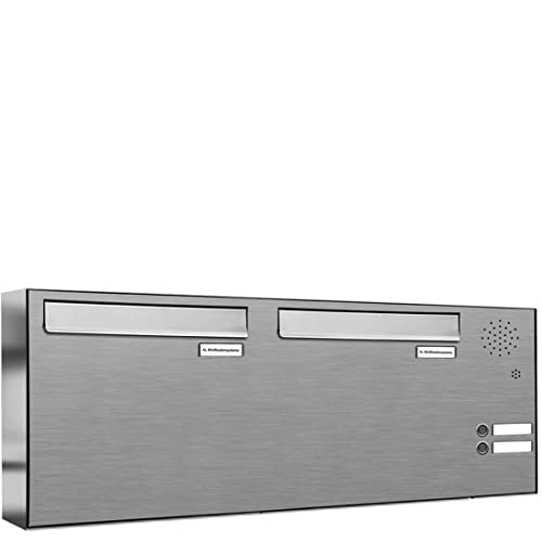 AL Briefkastensysteme 2er Briefkasten für Tür/Zaundurchwurf in V2A Edelstahl mit Klingel, 2 Fach, wetterfeste Premium Doppel-Briefkasten-Anlage modern von AL Briefkastensysteme