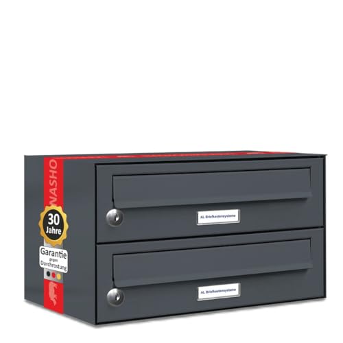 AL Briefkastensysteme 2er Briefkastenanlage Anthrazit Grau RAL 7016, Premium Doppel-Briefkasten DIN A4, 2 Fach Postkasten modern Aufputz von AL Briefkastensysteme