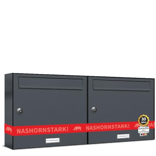 AL Briefkastensysteme 2er Briefkastenanlage Anthrazit Grau RAL 7016, Premium Doppel-Briefkasten DIN A4, 2 Fach Postkasten modern Aufputz von AL Briefkastensysteme