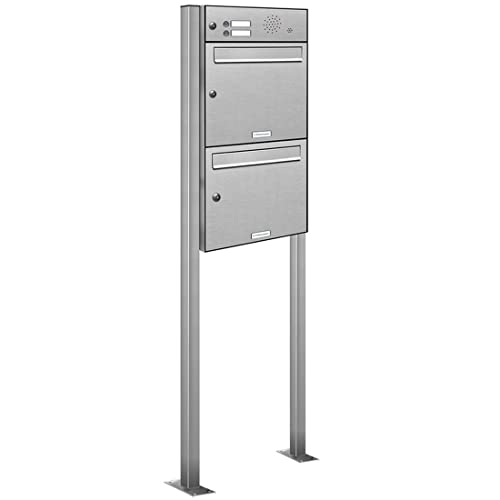 AL Briefkastensysteme 2er Edelstahl Standbriefkasten mit Klingel rostfrei als 2 Fach Briefkastenanlage in Postkasten Doppel-Briefkasten Design modern von AL Briefkastensysteme