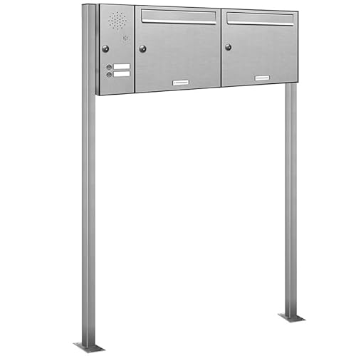 AL Briefkastensysteme 2er Edelstahl Standbriefkasten mit Klingel rostfrei als 2 Fach Briefkastenanlage in Postkasten Doppel-Briefkasten Design modern von AL Briefkastensysteme
