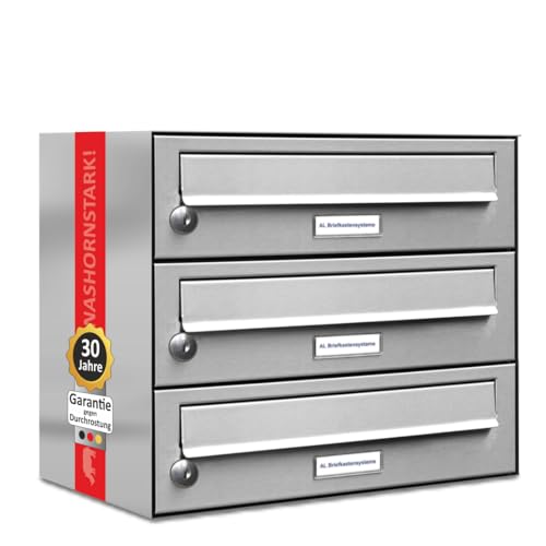 AL Briefkastensysteme 3er Briefkastenanlage Edelstahl, Premium Briefkasten DIN A4, 3 Fach Postkasten modern Aufputz von AL Briefkastensysteme