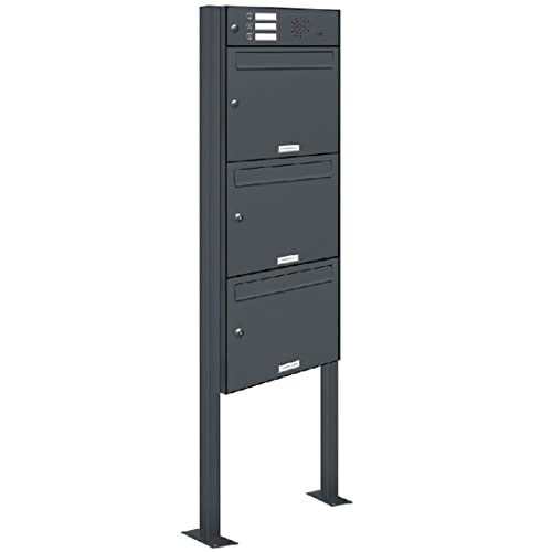 AL Briefkastensysteme 3er Standbriefkasten Anthrazitgrau RAL 7016 mit Klingel als 3 Fach Briefkastenanlage in Postkasten Briefkasten Design modern von AL Briefkastensysteme