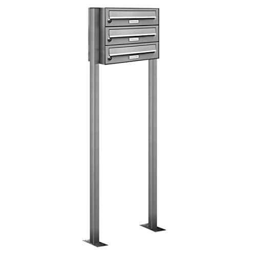 AL Briefkastensysteme 3er V2A Edelstahl Stand Briefkasten rostfrei als 3 Fach Briefkastenanlage Freistehend DIN A4 in Postkasten Design modern von AL Briefkastensysteme