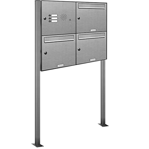 AL Briefkastensysteme 3er V2A Edelstahl Standbriefkasten mit Klingel rostfrei als 3 Fach Briefkastenanlage in Postkasten Briefkasten Design modern von AL Briefkastensysteme