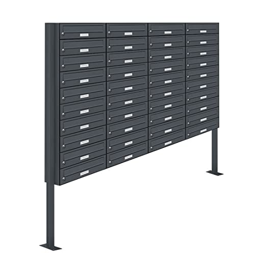 AL Briefkastensysteme 40er Standbriefkasten Anthrazit Grau RAL 7016 als 40 Fach Briefkastenanlage DIN A4 in Postkasten Briefkasten Design modern von AL Briefkastensysteme