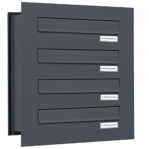 AL Briefkastensysteme 4er Briefkasten Mauerdurchwurf in Anthrazitgrau RAL 7016, 4 Fach DIN A4, wetterfeste Premium Briefkastenanlage Postkasten von AL Briefkastensysteme