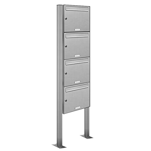 AL Briefkastensysteme 4er Edelstahl Standbriefkasten rostfrei als 4 Fach Briefkastenanlage DIN A4 in Postkasten Briefkasten Design modern von AL Briefkastensysteme