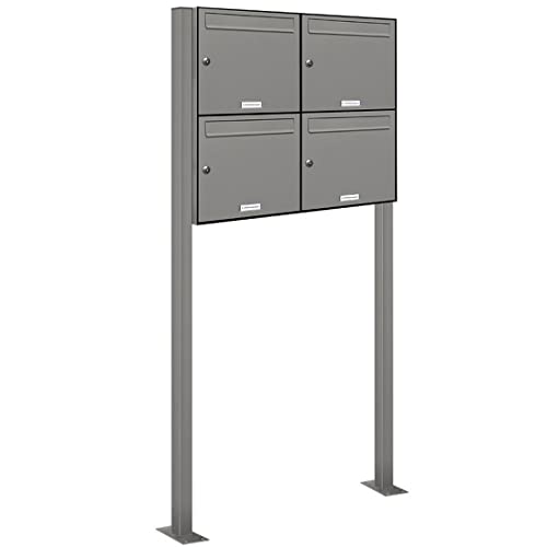AL Briefkastensysteme 4er Standbriefkasten in Aluminiumgrau RAL 9007 als 4 Fach Briefkastenanlage DIN A4 in Postkasten Briefkasten Design modern von AL Briefkastensysteme