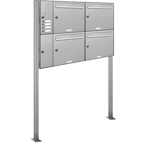 AL Briefkastensysteme 4er V2A Edelstahl Standbriefkasten mit Klingel rostfrei als 4 Fach Briefkastenanlage in Postkasten Briefkasten Design modern von AL Briefkastensysteme