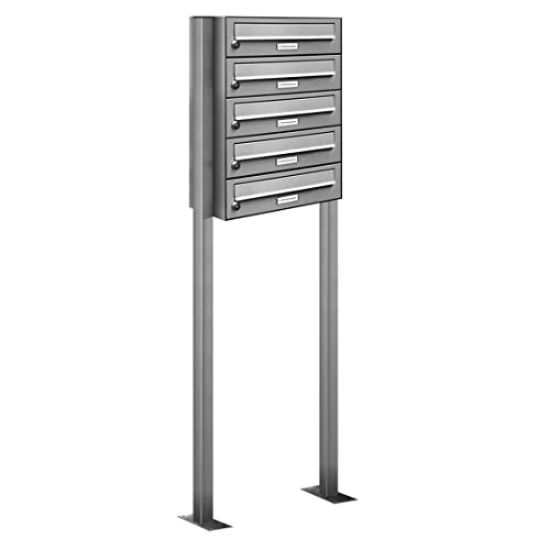 AL Briefkastensysteme 5er V2A Edelstahl Stand Briefkasten rostfrei als 5 Fach Briefkastenanlage Freistehend DIN A4 in Postkasten Design modern von AL Briefkastensysteme