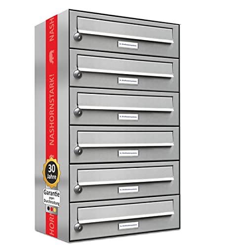 AL Briefkastensysteme 6er Briefkastenanlage Edelstahl, Premium Briefkasten DIN A4, 6 Fach Postkasten modern Aufputz von AL Briefkastensysteme