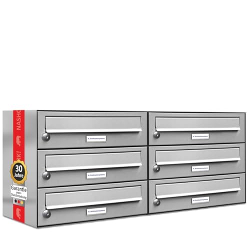 AL Briefkastensysteme 6er Briefkastenanlage Edelstahl, Premium Briefkasten DIN A4, 6 Fach Postkasten modern Aufputz von AL Briefkastensysteme