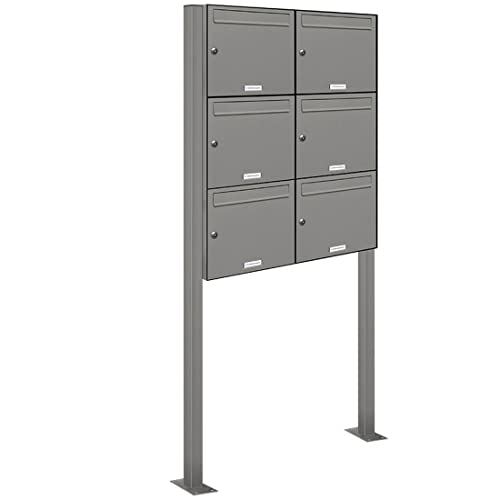 AL Briefkastensysteme 6er Standbriefkasten in Aluminiumgrau RAL 9007 als 6 Fach Briefkastenanlage DIN A4 in Postkasten Briefkasten Design modern von AL Briefkastensysteme