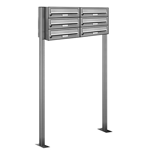 AL Briefkastensysteme 6er V2A Edelstahl Stand Briefkasten rostfrei als 6 Fach Briefkastenanlage Freistehend DIN A4 in Postkasten Design modern von AL Briefkastensysteme