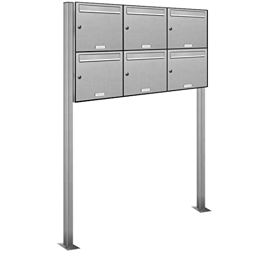 AL Briefkastensysteme 6er V2A Edelstahl Standbriefkasten rostfrei als 6 Fach Briefkastenanlage DIN A4 in Postkasten Briefkasten Design modern von AL Briefkastensysteme