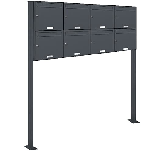 AL Briefkastensysteme 8er Standbriefkasten in Anthrazitgrau RAL 7016 als 8 Fach Briefkastenanlage DIN A4 in Postkasten Briefkasten Design modern von AL Briefkastensysteme