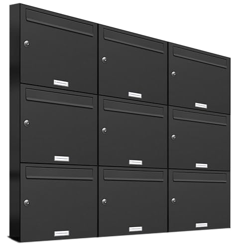 AL Briefkastensysteme 9er Briefkastenanlage Anthrazit Grau RAL 7016, Premium Briefkasten DIN A4, 9 Fach Postkasten modern Aufputz AL Briefkastensysteme 9er Briefkastenanlage Anthrazit Grau RAL 7016, Premium Briefkasten DIN A4, 9 Fach Postkasten modern Aufputz von AL Briefkastensysteme