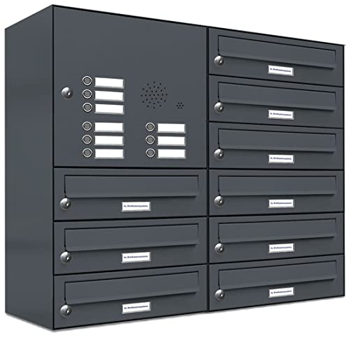 AL Briefkastensysteme 9er Briefkastenanlage mit Klingel Anthrazit Grau RAL 7016, Premium Briefkasten DIN A4, 9 Fach Postkasten modern Aufputz AL Briefkastensysteme 9er Briefkastenanlage mit Klingel Anthrazit Grau RAL 7016, Premium Briefkasten DIN A4, 9 Fach Postkasten modern Aufputz von AL Briefkastensysteme