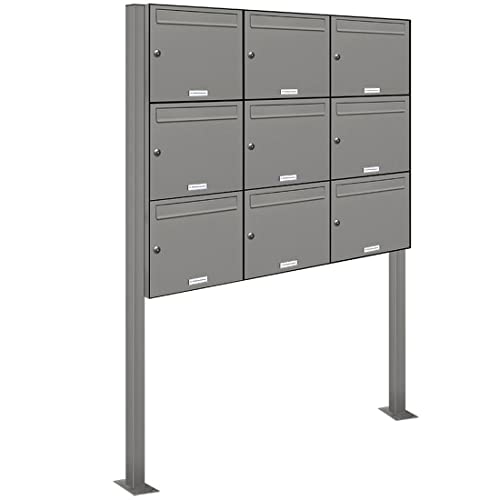 AL Briefkastensysteme 9er Standbriefkasten in Aluminiumgrau RAL 9007 als 9 Fach Briefkastenanlage DIN A4 in Postkasten Briefkasten Design modern von AL Briefkastensysteme