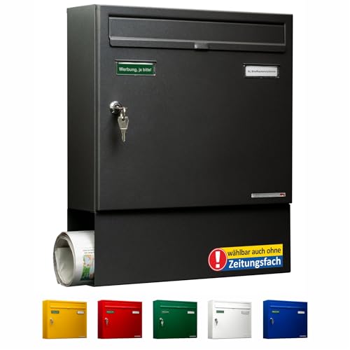 AL Briefkastensysteme Briefkasten anthrazit mit Zeitungsfach Basic 1er Postkasten anthrazit DB 703 - Briefkasten mit Zeitungsfach Namensschild und Schloss 1 Fach Din A4 wetterfest von AL Briefkastensysteme