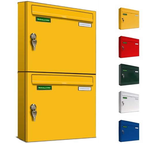 AL Briefkastensysteme Basic 2er Briefkasten RAL 1003 Signal Gelb 2 Fächer DIN A4 wetterfest Briefkastenanlage mit Posthaltebügel und 2 Namensschildern AL Briefkastensysteme Basic 2er Briefkasten RAL 1003 Signal Gelb 2 Fächer DIN A4 wetterfest Briefkastenanlage mit Posthaltebügel und 2 Namensschildern von AL Briefkastensysteme