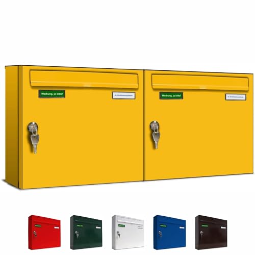 AL Briefkastensysteme Basic 2er Briefkasten RAL 1003 Signal Gelb 2 Fächer DIN A4 wetterfest Briefkastenanlage mit Posthaltebügel und 2 Namensschildern AL Briefkastensysteme Basic 2er Briefkasten RAL 1003 Signal Gelb 2 Fächer DIN A4 wetterfest Briefkastenanlage mit Posthaltebügel und 2 Namensschildern von AL Briefkastensysteme