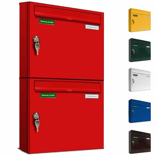 AL Briefkastensysteme Basic 2er Briefkasten RAL 3000 Feuer Rot 2 Fächer DIN A4 wetterfest Briefkastenanlage mit Posthaltebügel und 2 Namensschildern AL Briefkastensysteme Basic 2er Briefkasten RAL 3000 Feuer Rot 2 Fächer DIN A4 wetterfest Briefkastenanlage mit Posthaltebügel und 2 Namensschildern von AL Briefkastensysteme