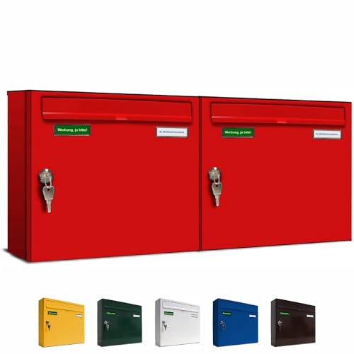 AL Briefkastensysteme Basic 2er Briefkasten RAL 3000 Feuer Rot 2 Fächer DIN A4 wetterfest Briefkastenanlage mit Posthaltebügel und 2 Namensschildern AL Briefkastensysteme Basic 2er Briefkasten RAL 3000 Feuer Rot 2 Fächer DIN A4 wetterfest Briefkastenanlage mit Posthaltebügel und 2 Namensschildern von AL Briefkastensysteme