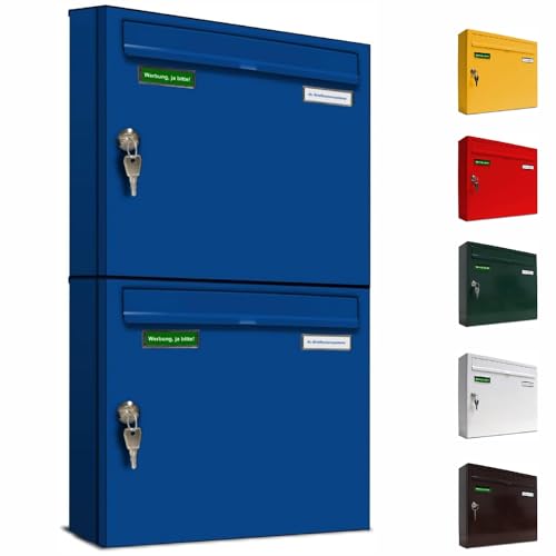 AL Briefkastensysteme Basic 2er Briefkasten RAL 5010 Enzian Blau 2 Fächer DIN A4 wetterfest Briefkastenanlage mit Posthaltebügel und 2 Namensschildern AL Briefkastensysteme Basic 2er Briefkasten RAL 5010 Enzian Blau 2 Fächer DIN A4 wetterfest Briefkastenanlage mit Posthaltebügel und 2 Namensschildern von AL Briefkastensysteme