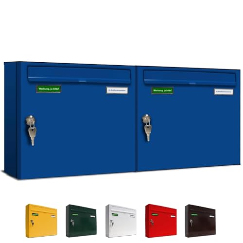 AL Briefkastensysteme Basic 2er Briefkasten RAL 5010 Enzian Blau 2 Fächer DIN A4 wetterfest Briefkastenanlage mit Posthaltebügel und 2 Namensschildern AL Briefkastensysteme Basic 2er Briefkasten RAL 5010 Enzian Blau 2 Fächer DIN A4 wetterfest Briefkastenanlage mit Posthaltebügel und 2 Namensschildern von AL Briefkastensysteme