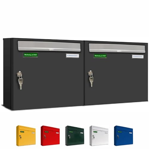 AL Briefkastensysteme Basic 2er Briefkasten RAL 7016 Anthrazit Grau/Einwurfklappe RAL 9006 Weiß Aluminium 2 Fach DIN A4 wetterfest mit Posthaltebügel und 2 Namensschildern AL Briefkastensysteme Basic 2er Briefkasten RAL 7016 Anthrazit Grau/Einwurfklappe RAL 9006 Weiß Aluminium 2 Fach DIN A4 wetterfest mit Posthaltebügel und 2 Namensschildern von AL Briefkastensysteme