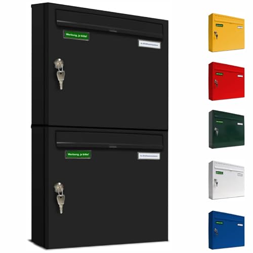 AL Briefkastensysteme Basic 2er Briefkasten RAL 9005 Tief Schwarz 2 Fach DIN A4 wetterfest Briefkastenanlage mit Posthaltebügel und 2 Namensschildern AL Briefkastensysteme Basic 2er Briefkasten RAL 9005 Tief Schwarz 2 Fach DIN A4 wetterfest Briefkastenanlage mit Posthaltebügel und 2 Namensschildern von AL Briefkastensysteme