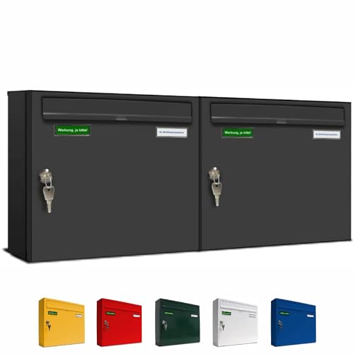 AL Briefkastensysteme Basic 2er Briefkasten RAL 9005 Tief Schwarz 2 Fach DIN A4 wetterfest Briefkastenanlage mit Posthaltebügel und 2 Namensschildern AL Briefkastensysteme Basic 2er Briefkasten RAL 9005 Tief Schwarz 2 Fach DIN A4 wetterfest Briefkastenanlage mit Posthaltebügel und 2 Namensschildern von AL Briefkastensysteme