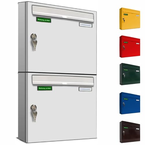 AL Briefkastensysteme Basic 2er Briefkasten RAL 9016 Verkehrs Weiss 2 Fach DIN A4 wetterfest Briefkastenanlage mit Posthaltebügel und 2 Namensschildern AL Briefkastensysteme Basic 2er Briefkasten RAL 9016 Verkehrs Weiss 2 Fach DIN A4 wetterfest Briefkastenanlage mit Posthaltebügel und 2 Namensschildern von AL Briefkastensysteme