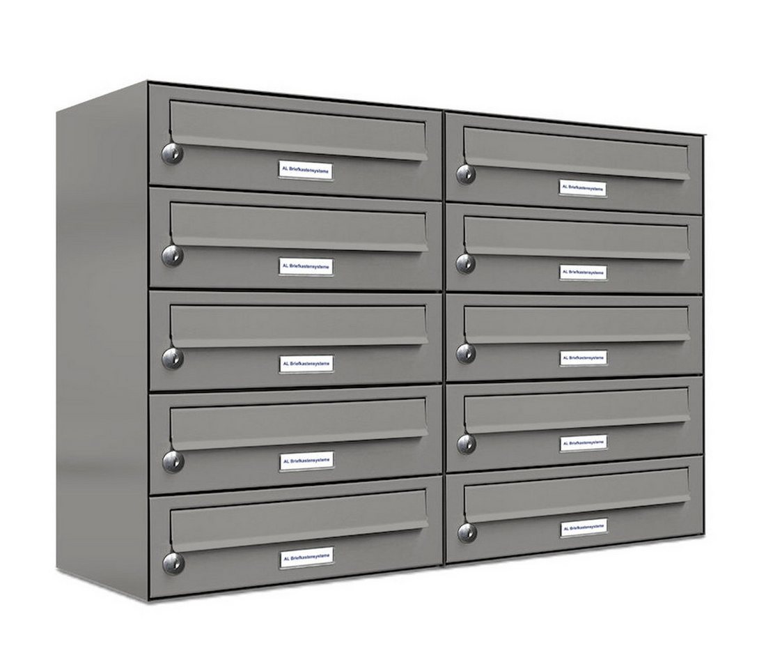AL Briefkastensysteme Wandbriefkasten 10 Fach Premium Briefkasten A4 in RAL Farbe 9007 Aluminium Grau von AL Briefkastensysteme