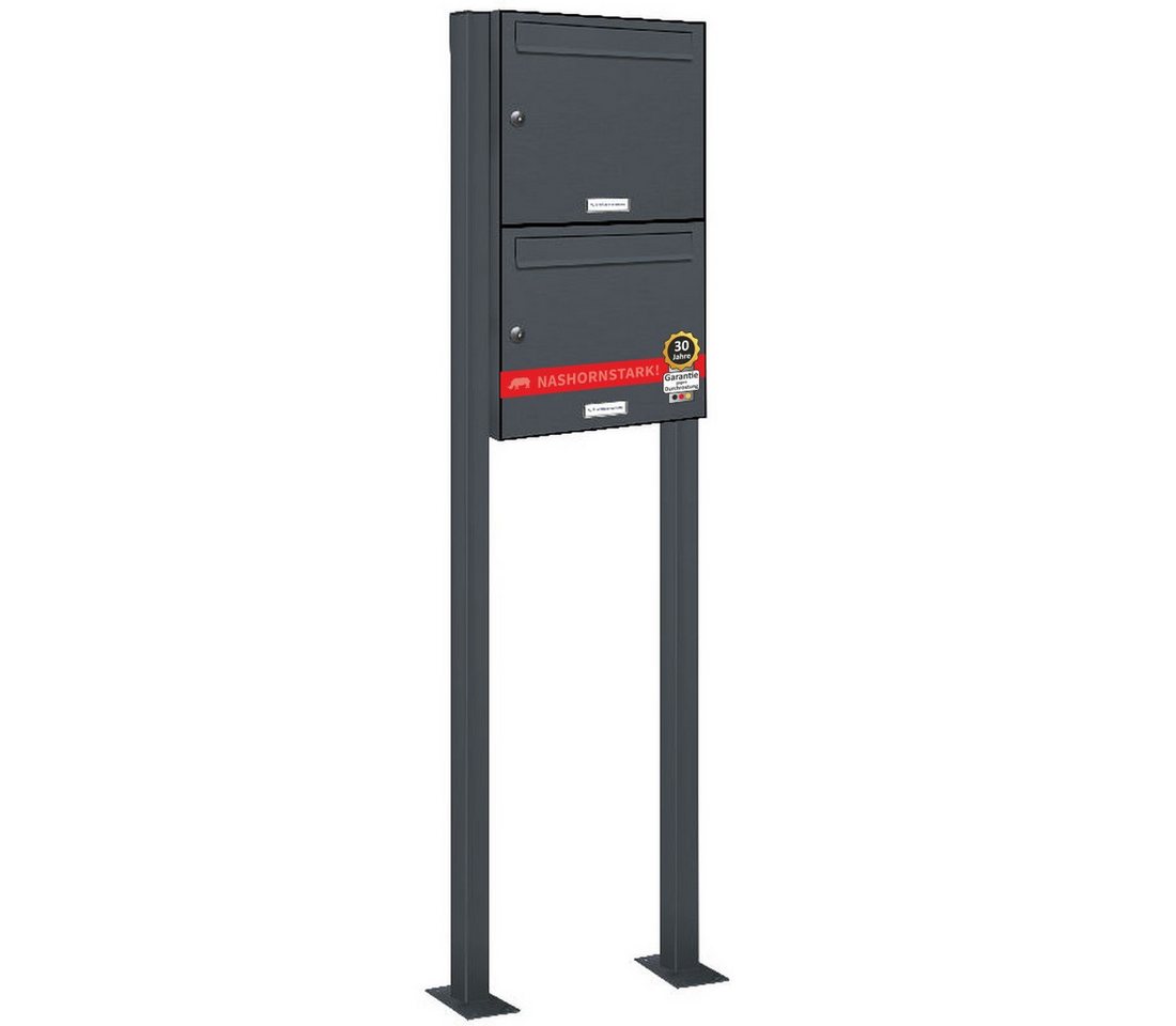 AL Briefkastensysteme Standbriefkasten 2 Fach Premium Briefkasten A4 in RAL 7016 Anthrazit Grau wetterfest von AL Briefkastensysteme