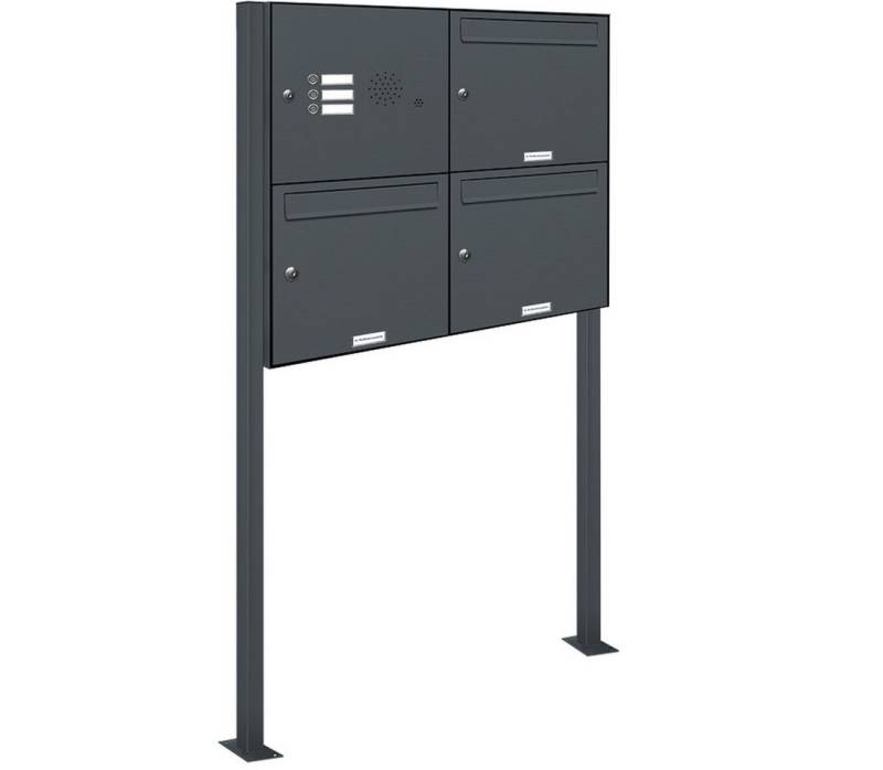 AL Briefkastensysteme Standbriefkasten 3 Fach Premium Briefkasten A4 in RAL 7016 Anthrazit Grau wetterfest von AL Briefkastensysteme